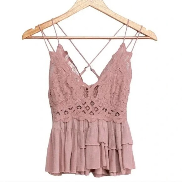Free People Intimately Adella Cami Tank Sleepwear Bra Top Mauve Ruffle M - Picture 3 of 7